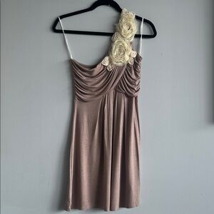 Asymmetrical One-Shoulder Dress with Cream Floral appliqué